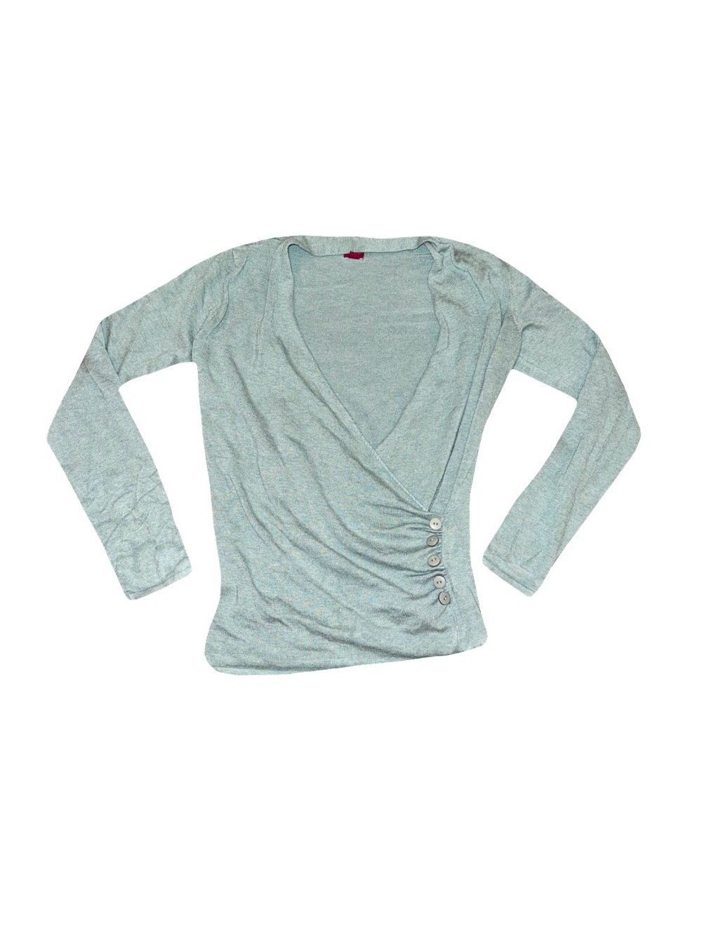 VTG 212 COLLECTION TEAL Y2K OFF-SHOULDER V-NECK SWEATER // SIZE SMALL🩵